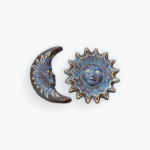 Set Of 2 Clay Wall Hanging Sun and Moon 20in x 18 in