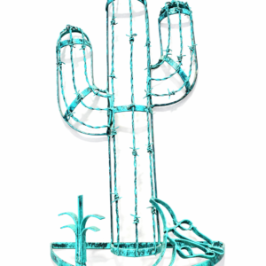 2' Wall Hanging Barbed Wire Painted Saguaro