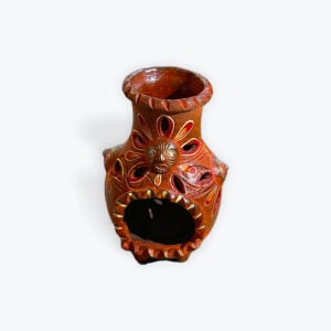 Clay Decorated Sun Table Chimenea L 6in H 11in
