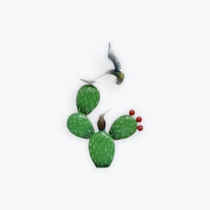 Table Top Metal Humming bird on a prickly pear