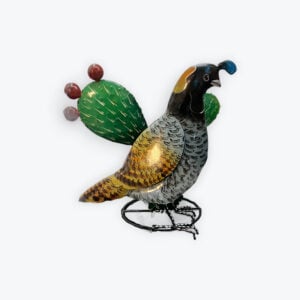 Table top metal Quail with prickly pear 12in x 11in