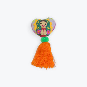 Embroidered Guadalupe Felt yarn ornament pom pom 3in x 7in