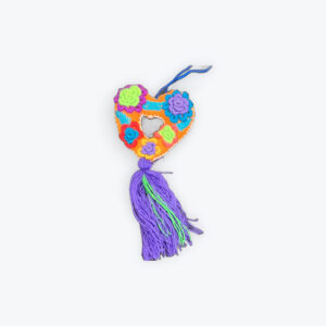 Embroidered Heart Felt yarn pom pom ornament 3in x 3in