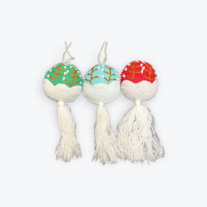 Embroidered Snowflake Felt yarn ornament pom pom 2.5in x 2.5in