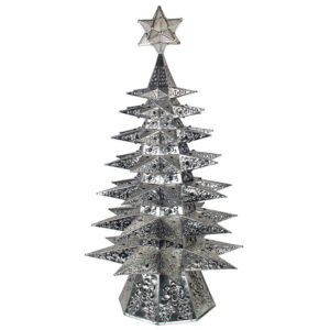 Lighted Natural Punched Tin Star Christmas Tree with Colored Marbles