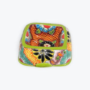 Talavera square dog bowl 9in x 9in