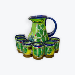 Small Decorated Blown glass pitcher set 7pcs set 9in x 8in