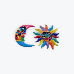 Ceramic Set of 2 Sun and Moon decorated pueblo Assorted Colors