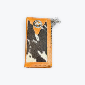 Leather chained wallet with cow fur 8in x 4in