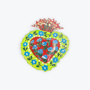 Metal tin heart with decorative flowers 8in x 6in