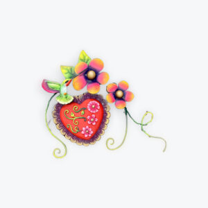 Metal Resin heart with Hummingbird and two flowers 12in x 9in