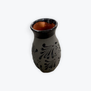 Black engobe pin flower vase 9in x 4in