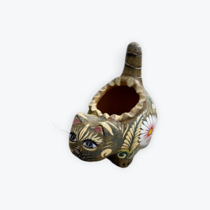 Clay decorated anillero cat 12in x 11in